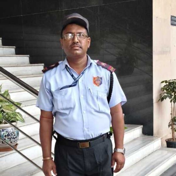 Security guard with walkie talkie